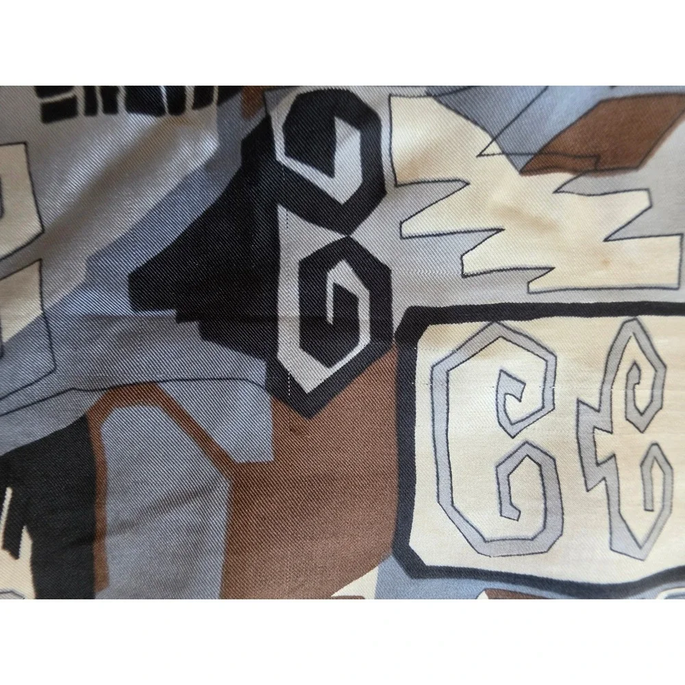 Givenchy VTG Elegant Chic Heritage Logo‎ Geometric Gray Brown Silk Scarf (flaws)